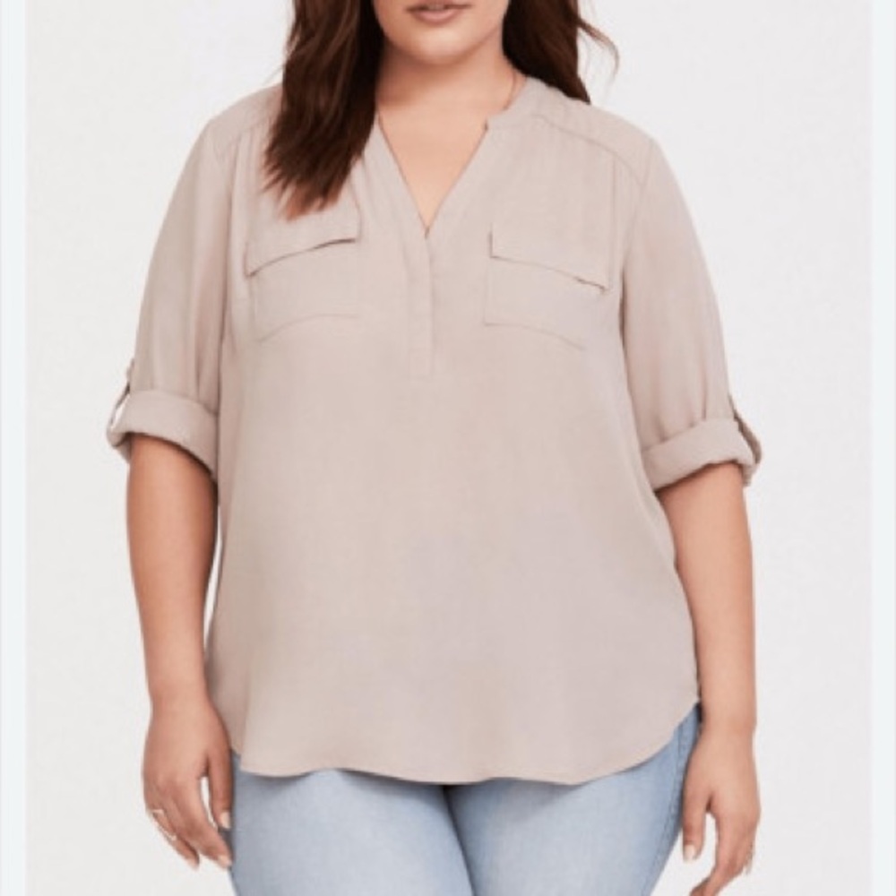 Torrid Harper 1 Beige Tan Button Collared Top